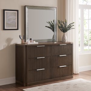 crafted from rich poplar wood veneer and a solid wood frame for unmatched durability. This piece features sleek silver metal handles that add a contemporary flair. Ideal for those seeking bold style and timeless craftsmanship.color:Dark Brown