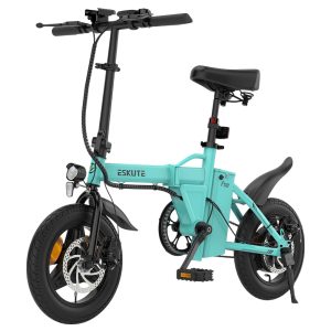 ESKUTE F100 Folding Electric Bike 250W Motor 36V 9Ah Battery 14 inch Tires 25km/h Max Speed 55km Range Mechanical Disc Brakes LCD Display - Blue