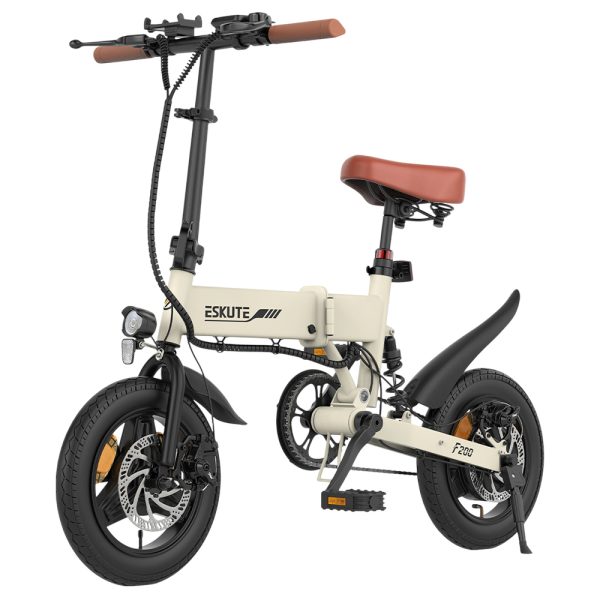 ESKUTE F200 Folding Electric Bike 250W Motor 36V 7.8Ah Battery 14 inch Tires 25km/h Max Speed 50km Range Mechanical Disc Brakes LCD Display - Khaki