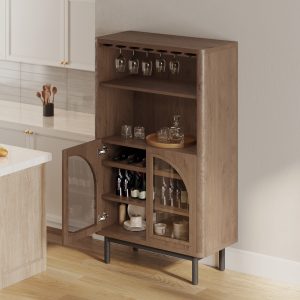 ideal for showcasing your finest glassware and bottles. The built-in wine rack and wine glass holders provide convenient organization