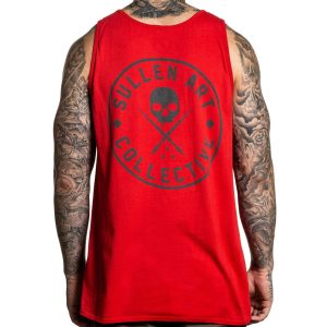 <p>This soft body tank top with printed artwork on front and back between shoulder blades features the timeless Sullen circle badge. Available now in 3 colors. </p> <ul> <li>Premium Fit Tank </li> <li>Sleeveless </li> <li>Tagless for comfort </li> <li>100% Soft Cotton Body </li> <li>Machine washable </li> </ul>