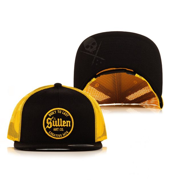 This lasting hat has a sewn on patch on the front with yellow lettering and outline. It also has a dark grey sullen badge on the underbill!    Flex-Fit Snapback  Polyester/Wool blended body  Woven patch center front  Woven label at back  Imported
