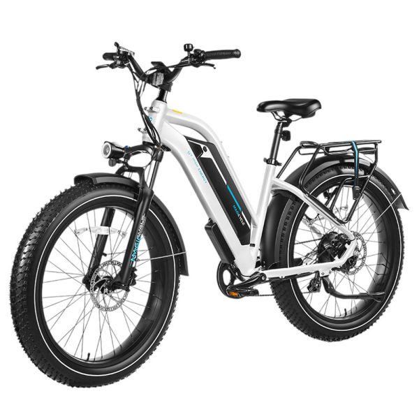 Magicycle Cruiser Pro Step-thru Electric Bike 750W Motor 52V 20Ah Battery 26*4 inch Fat Tires 28mph Max Speed 100 Miles Range Hydraulic Disc Brake Hydraulic Suspension Front Fork Shimano 7 speed - White
