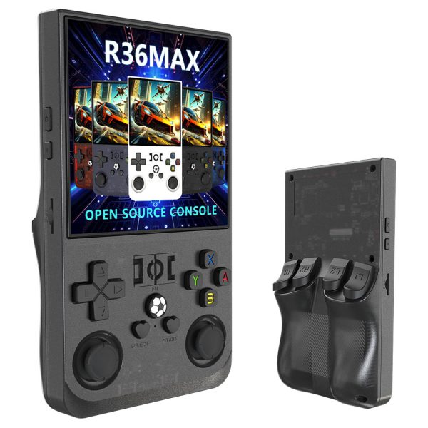 R36 Max Handheld Game Console 64GB TF Card with 20000+ Games 4.0 inch IPS Screen Open Source Linux 30+ Emulator 6 Hours Playtime - Black