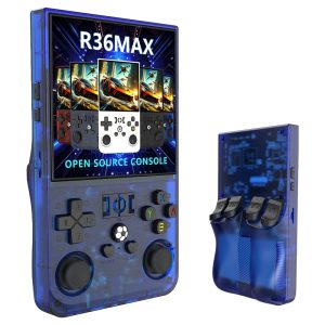 R36 Max Handheld Game Console 64GB TF Card with 20000+ Games 4.0 inch IPS Screen Open Source Linux 30+ Emulator 6 Hours Playtime - Blue