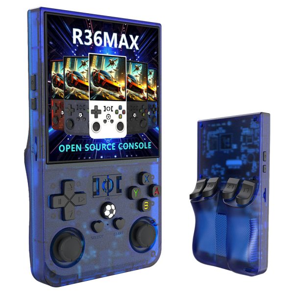 R36 Max Handheld Game Console 64GB TF Card with 20000+ Games 4.0 inch IPS Screen Open Source Linux 30+ Emulator 6 Hours Playtime - Blue