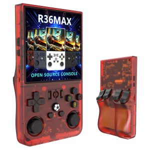 R36 Max Handheld Game Console 64GB TF Card with 20000+ Games 4.0 inch IPS Screen Open Source Linux 30+ Emulator 6 Hours Playtime - Red