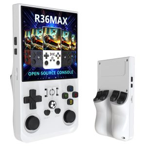 R36 Max Handheld Game Console 64GB TF Card with 20000+ Games 4.0 inch IPS Screen Open Source Linux 30+ Emulator 6 Hours Playtime - White