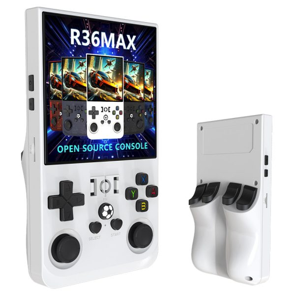 R36 Max Handheld Game Console 64GB TF Card with 20000+ Games 4.0 inch IPS Screen Open Source Linux 30+ Emulator 6 Hours Playtime - White