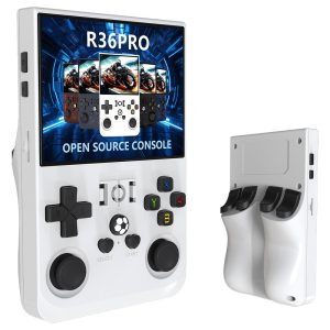 R36 Pro Handheld Game Console 64GB TF Card with 20000+ Games Open Source Linux 3.5 inch IPS Screen 30+ Emulators 6 Hours Battery Life - White