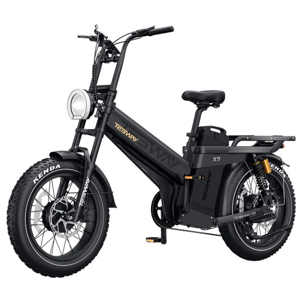 TESWAY X7 AWD Electric Bike 1000W*2 Motor 52V 60Ah Battery 20*4 inch Tires 60km/h Max Speed 320km Max Range Dual Hydraulic Brakes Full Suspension Shimano 7-speed - Black