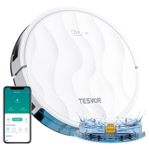 Tesvor M2 Robot Vacuum Cleaner with Mop Function 6000Pa Suction Gyroscope Navigation 600ml Dustbin 150Mins Runtime 120sqm Max Vacuuming Area App Control / Remote Control - White