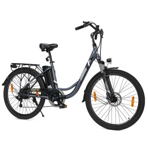 Touroll B1 Electric City Bike 250W Motor 45Nm Torque 26"x1.95" Tire 36V 15.6Ah Battery 90km Max Range 7-Speed Shimano Gear 5 Assist Levels 6km/h Walk Mode Mechanical Shock Absorber IPX4 - Grey