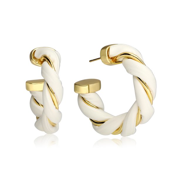 *New Twisted Earrings*These tasteful twisted rope design white leather hoop earrings is a classic piece of jewelry for any woman! The high polished gold twisted hoops add a simple and available in yellow gold plating high polish finish.*Premium Quality*Nano protection gold plated with environmental protection zinc alloy