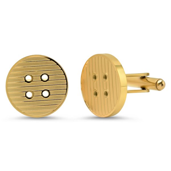 Men's 18k Gold Plated Stainless Steel Button Cufflinks