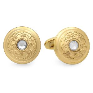 Men's 18k gold plated stainless steel cufflinks with simulated diamond. A little gold never hurt anybody. Give your Father something special this Fathers Day