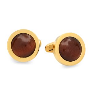 Men's 18k gold plated stainless steel tiger eye cufflinks. Give your father the Eye of the Tiger with these limited edition cufflinks