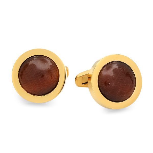 Men's 18k gold plated stainless steel tiger eye cufflinks. Give your father the Eye of the Tiger with these limited edition cufflinks