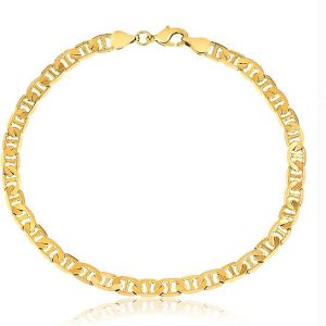 * 18K Solid Gold Plated Flat Mariner Anklet* Beautiful Stunning Anklet Great Quality and Color* 10 Inches Perfect Length For an Anklet/ Lobster Lock* A must have Perfect accessory to wear to the beach a must have* Made In Brazil