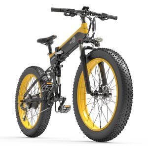 Bezior X1500 Fat Tire Folding Electric Mountain Bike 12.8Ah Battery BMS 1500W Motor 26*4.0 Inch Wheels Aluminum Alloy Frame Shimano 27-speed Shifter Max Speed 40km/h 100KM Power-assisted Range IP54 Oil Disc Brake MTB - Black Yellow