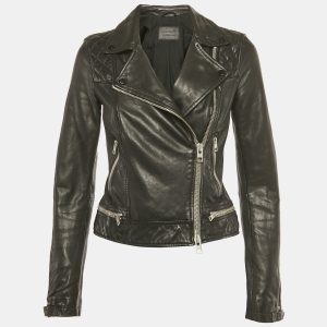 All Saints works classic biker styling into supple black leather. Zippers