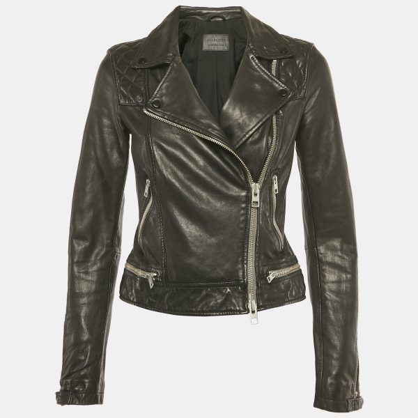 All Saints works classic biker styling into supple black leather. Zippers