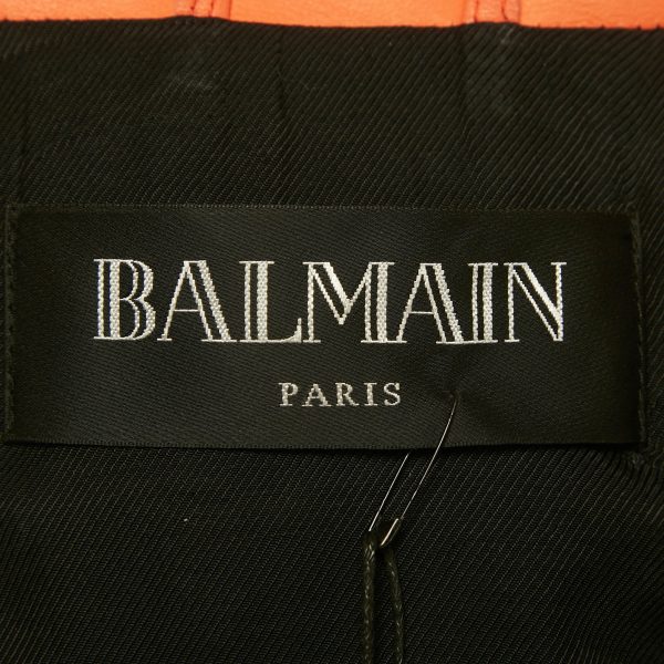 Balmain Beige Leather Zip Up Biker Jacket S - Image 4