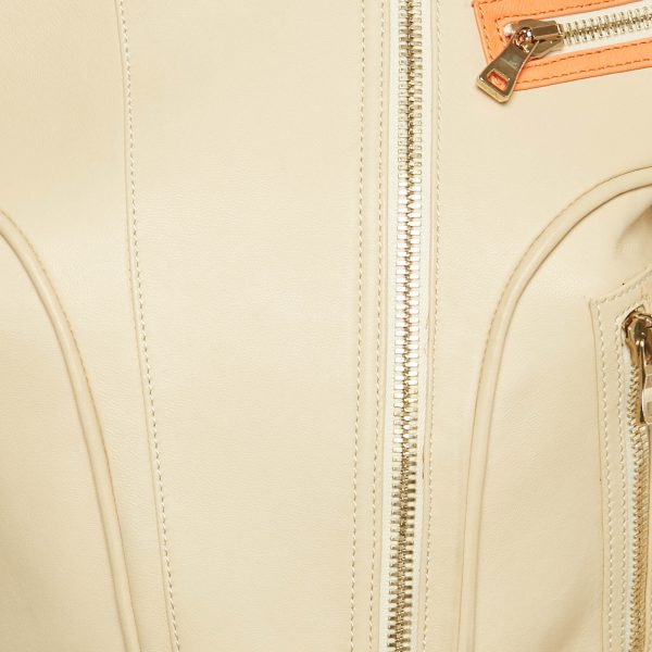 Balmain Beige Leather Zip Up Biker Jacket S - Image 3