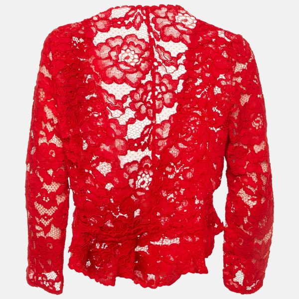 CH Carolina Herrera Red Lace Cropped Peplum Jacket M - Image 2