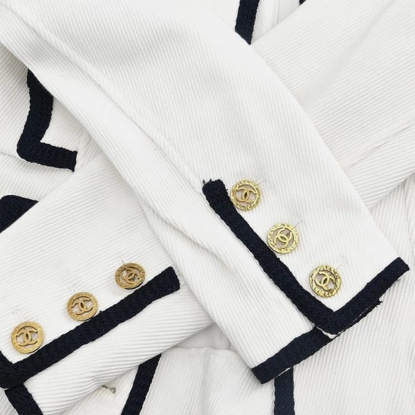 Chanel Single Breasted Collarless Jacket White Size L - Image 6