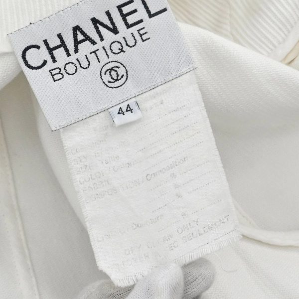 Chanel Single Breasted Collarless Jacket White Size L - Image 10