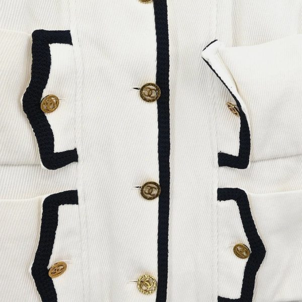 Chanel Single Breasted Collarless Jacket White Size L - Image 4
