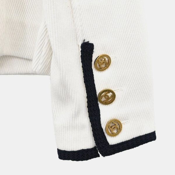 Chanel Single Breasted Collarless Jacket White Size L - Image 5