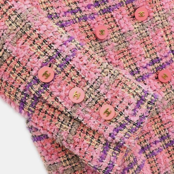 Chanel Double Breasted Jacket Tweed Pink Size S - Image 5