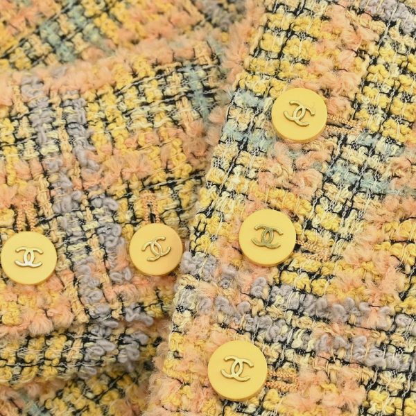 Chanel Double Breasted Jacket Tweed Yellow 94A #36 - Image 4