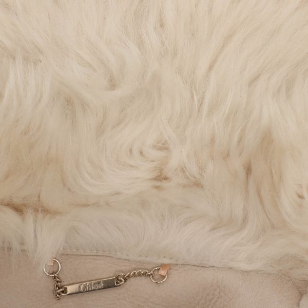 Chloé Beige Shearling and Leather Zip Jacket S - Image 5