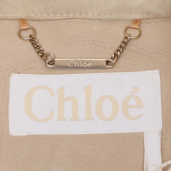 Chloé Beige Shearling and Leather Zip Jacket S - Image 6