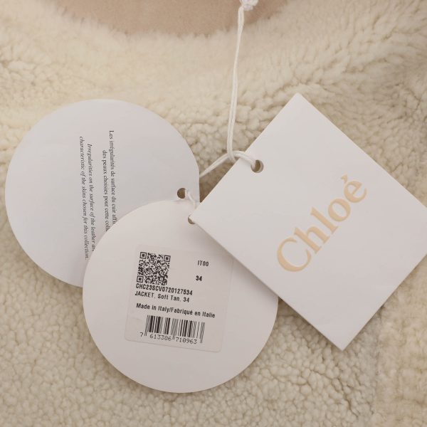 Chloé Beige Shearling and Leather Zip Jacket S - Image 8