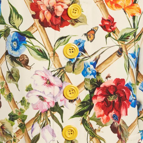 Dolce & Gabbana Cream Floral Printed Crepe Button Front Jacket S - Image 3