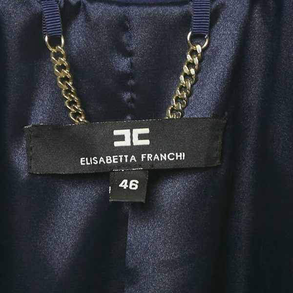Elisabetta Franchi Blue Crepe Logo Detail Blazer L - Image 4