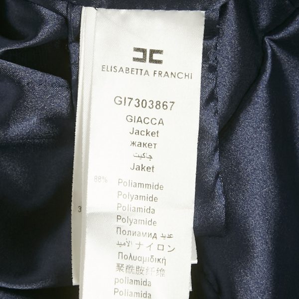Elisabetta Franchi Blue Crepe Logo Detail Blazer L - Image 5