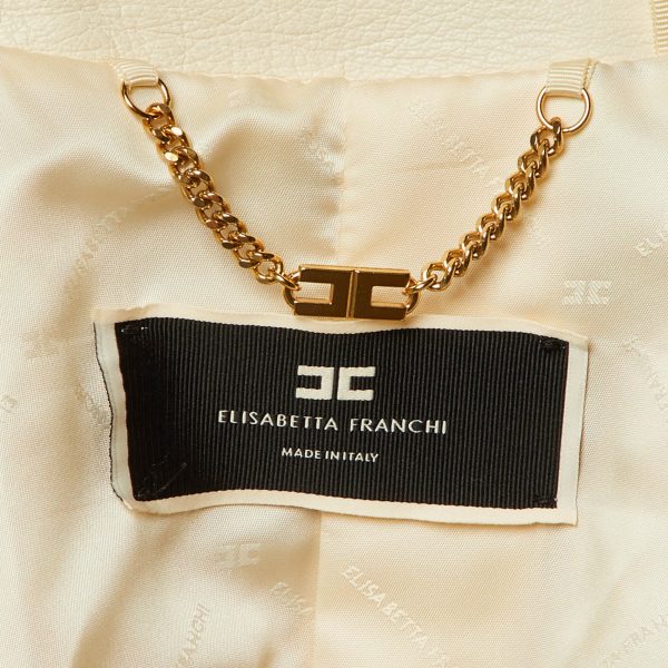 Elisabetta Franchi Beige Leather Biker Jacket M - Image 4