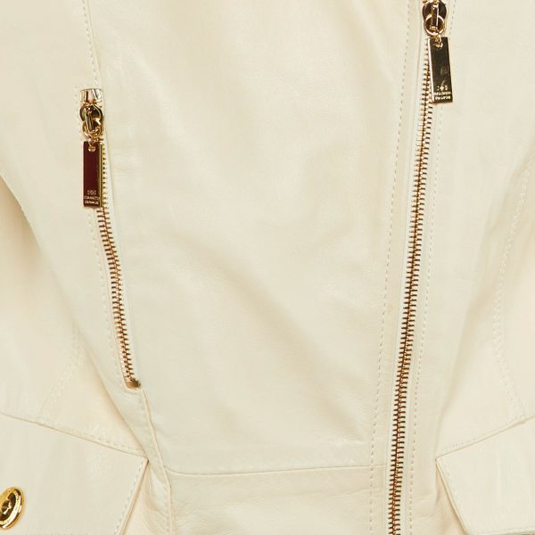 Elisabetta Franchi Beige Leather Biker Jacket M - Image 3