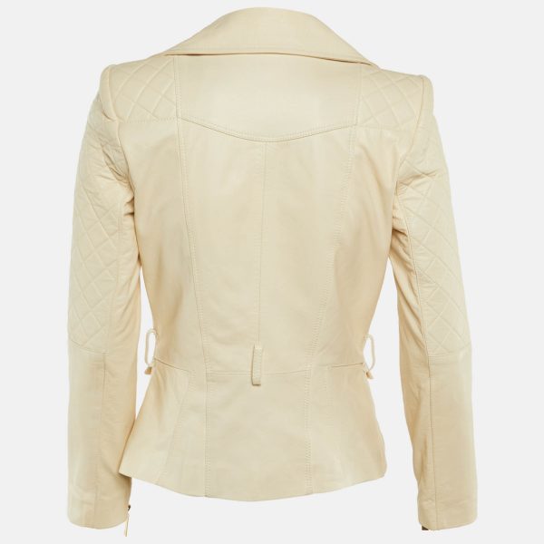 Elisabetta Franchi Beige Leather Biker Jacket M - Image 2