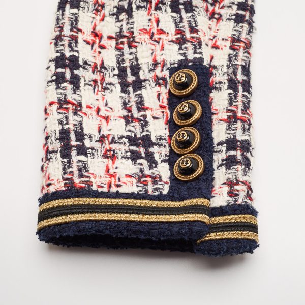 Gucci Blue Logo Patch Tweed Long Jacket S - Image 6