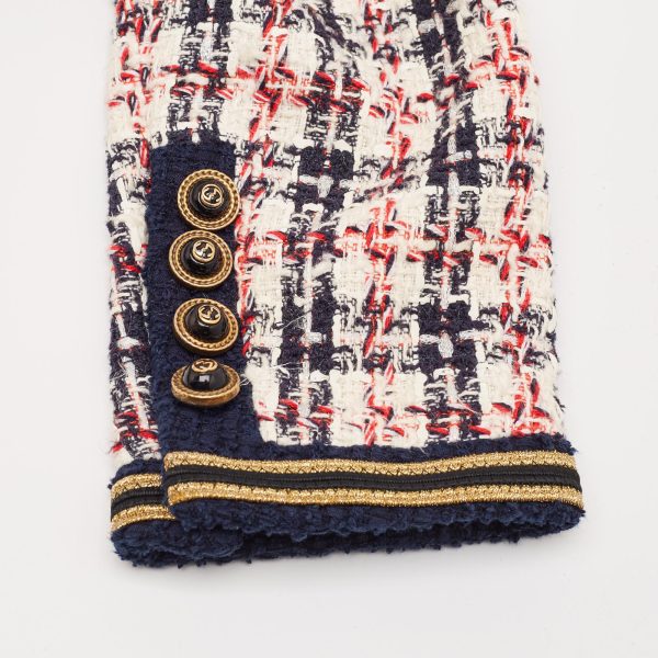 Gucci Blue Logo Patch Tweed Long Jacket S - Image 5