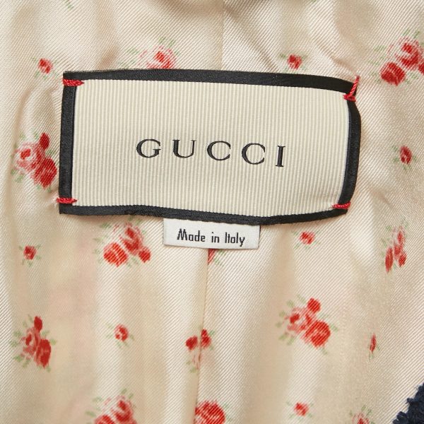 Gucci Blue Logo Patch Tweed Long Jacket S - Image 8