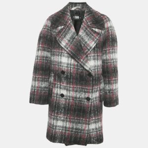 In a refined grey and pink check pattern