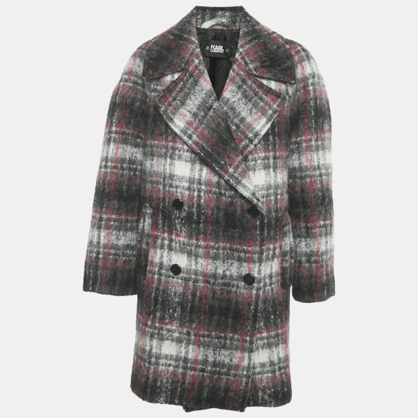 In a refined grey and pink check pattern