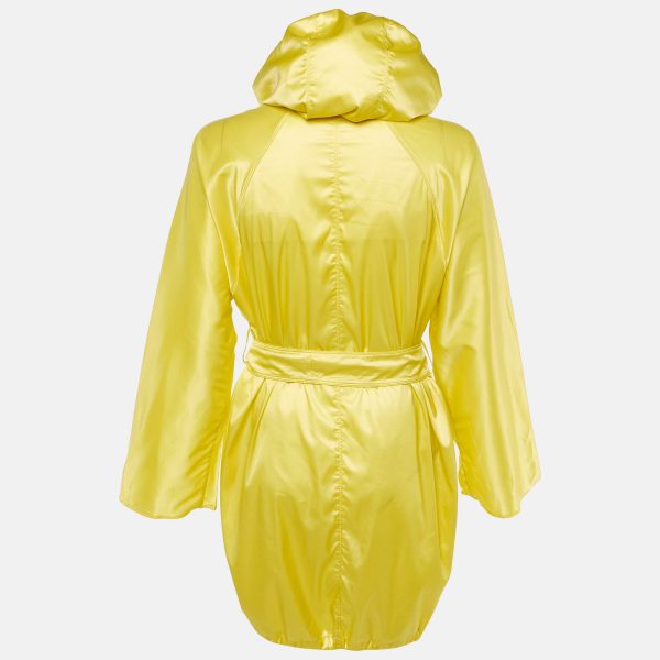 Max Mara City Yellow Stretch Satin Hooded Belted Coat S - Image 2